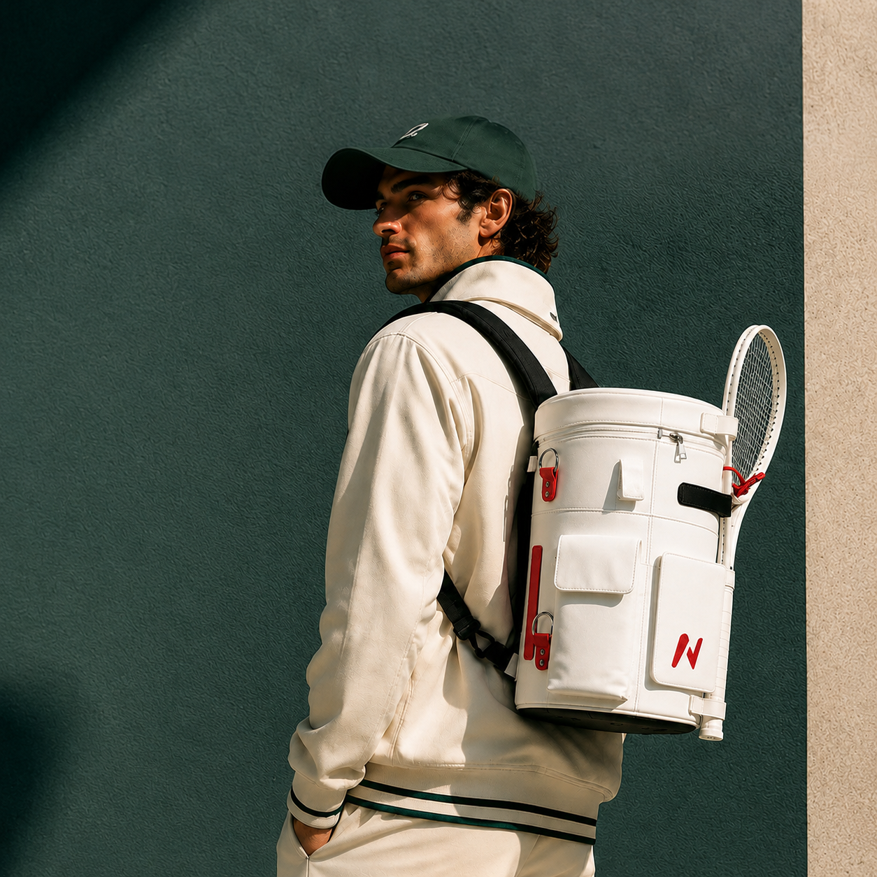 Carrying the Nisplay L1 portable tennis ball machine to court