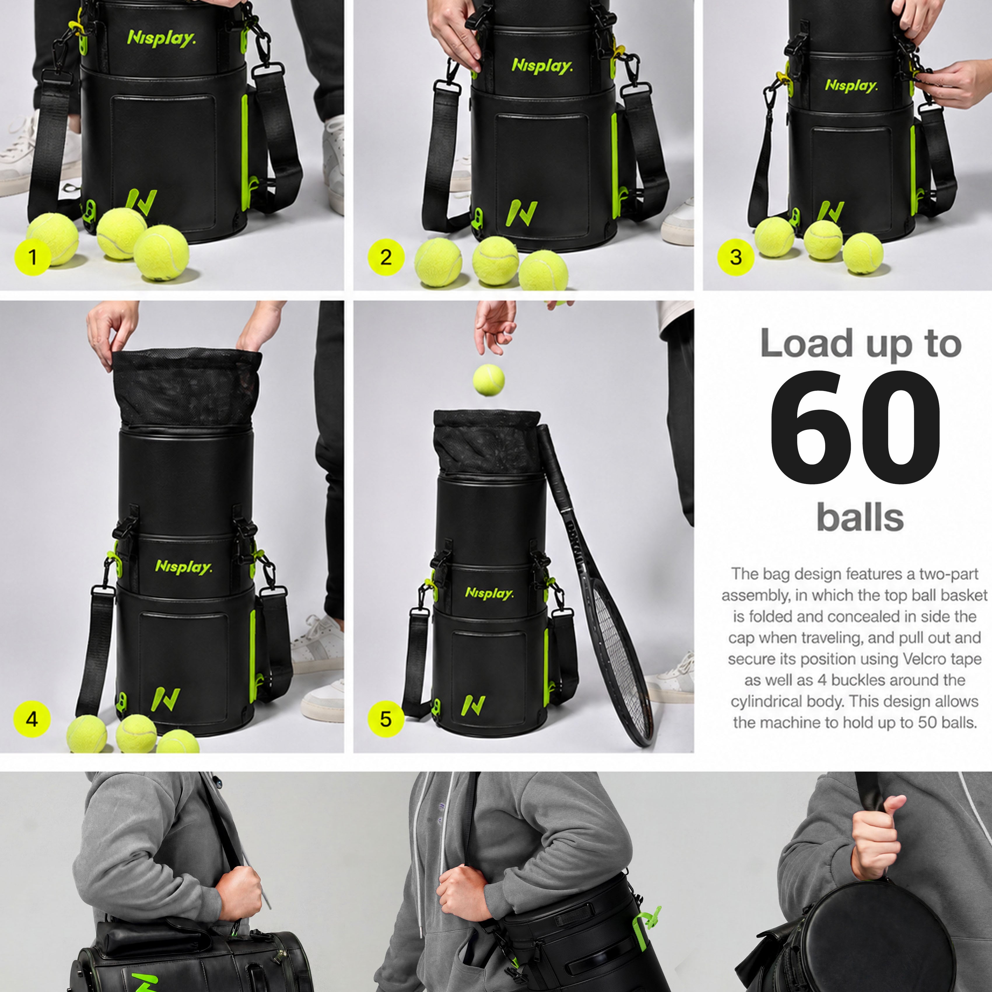 nisplay l1 tennis ball machine load up to 60 balls