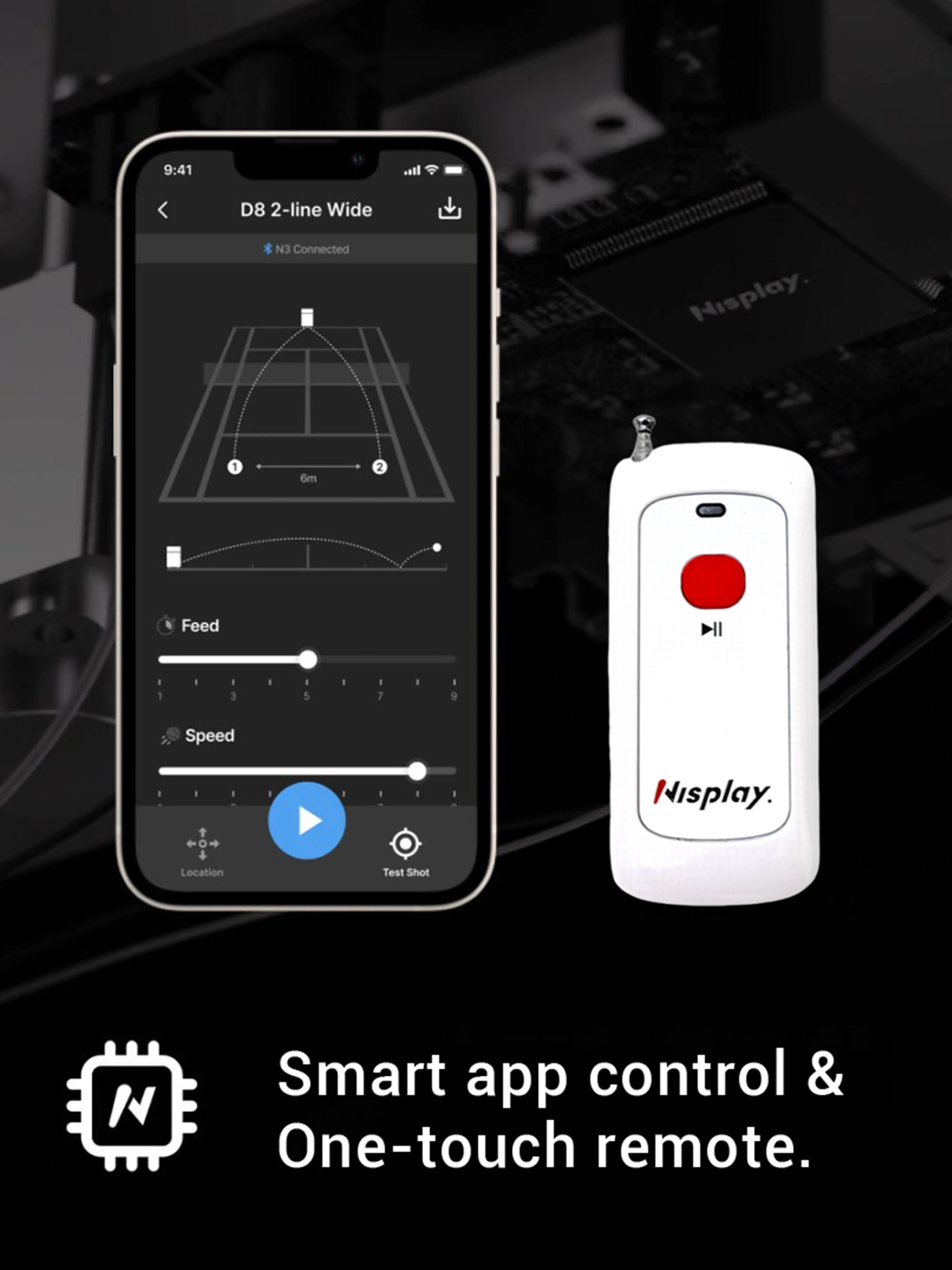 nisplay n3 tennis ball machine black app and remote control
